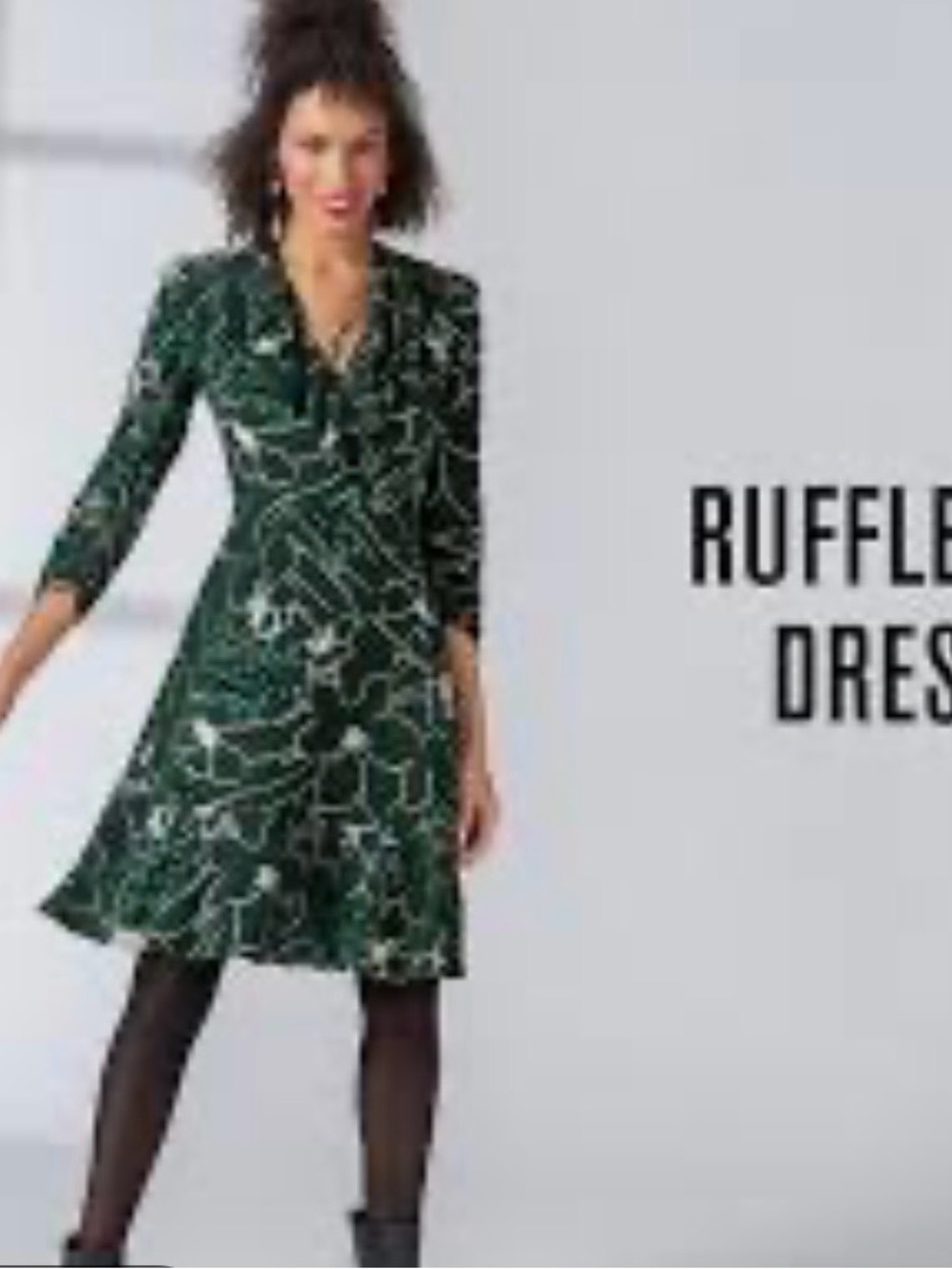 CAbi Green Floral Ruffle Up Dress